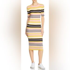 Frame Baja Stripe Cotton & Cashmere Rib-Knit Midi Dress, Size XS